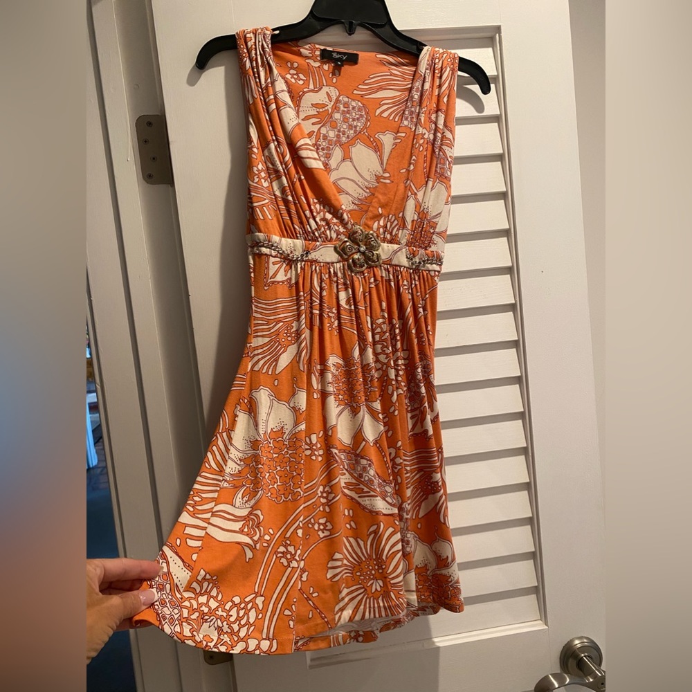 Sky 🧡 Mini Dress Size Small 🧡 Orange w/Crystals & embellishment details